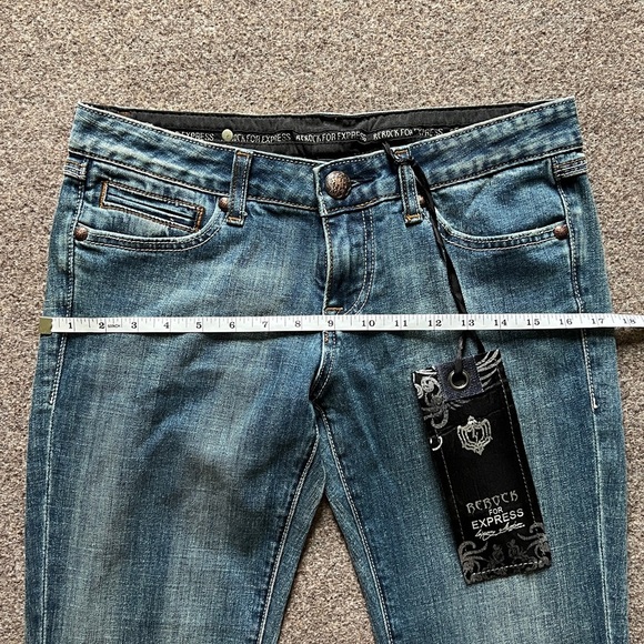 NWT Y2K ReRock for EXPRESS Boot Cut Low Rise Jeans Embroidered Size 4 (31x32.5) - Picture 15 of 16